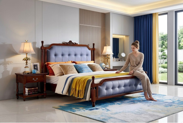 Postel Luxus ložnice manželská postel dřevo čalouněný postel Chesterfield