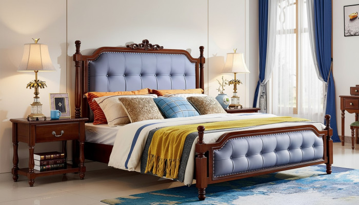 Postel Luxus ložnice manželská postel dřevo čalouněný postel Chesterfield