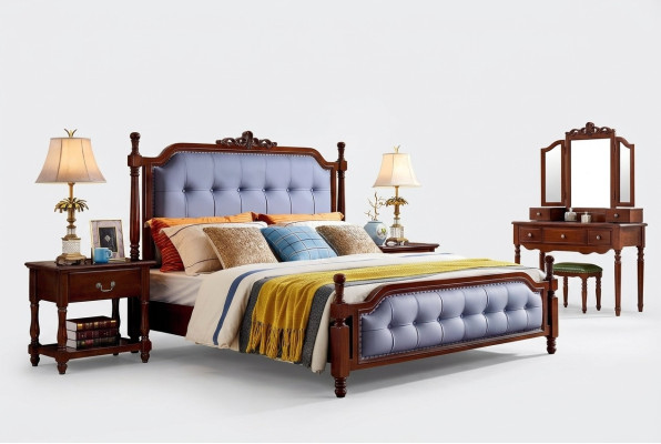 Postel Luxus ložnice manželská postel dřevo čalouněný postel Chesterfield
