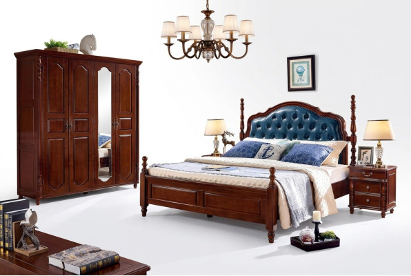 Schlafzimmer Set 4 tlg Klassisch Bett +2x Nachttische Kleiderschrank