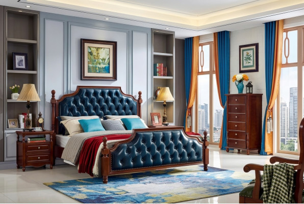 Chesterfield Doppelbett Luxus Schlafzimmer Holz Bett Polster Möbel