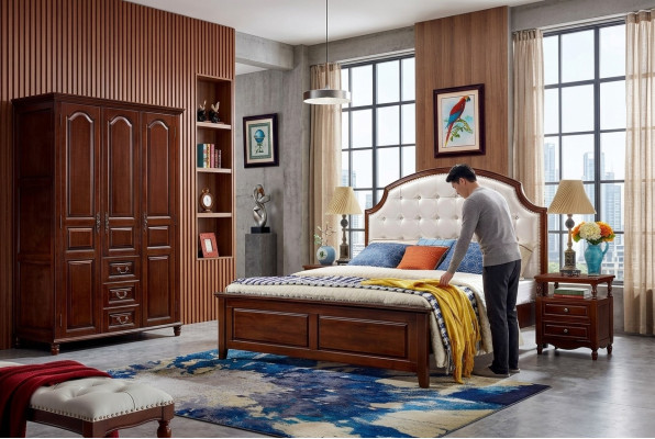 Schlafzimmer Set Bett 2x Nachttische Kleiderschrank Klassisch 4tlg.