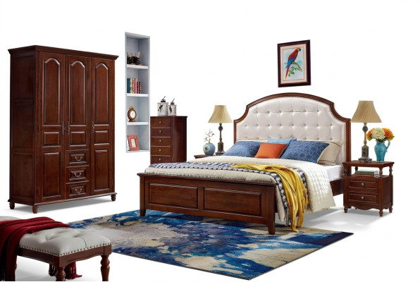 Schlafzimmer Set Bett 2x Nachttische Kleiderschrank Klassisch 4tlg.