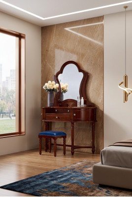 Klassisch Möbel Massivholz 2tlg Luxus Schminktisch Hocker Schlafzimmer