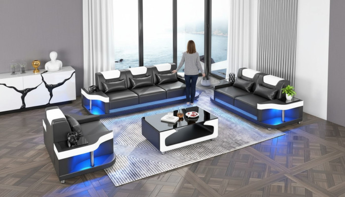 Sofa sestava 3+2+1 sedáků Návrh pohovky Čalouněná pohovka Set obývacího pokoje Kožená