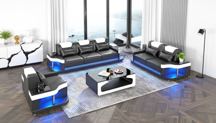 Sofa sestava 3+2+1 sedáků Návrh pohovky Čalouněná pohovka Set obývacího pokoje Kožená