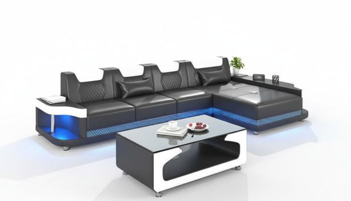 Rohová sofa L-tvaru tapicírová kůže obývací krajina pohovky roh luxus nábytek nový.
