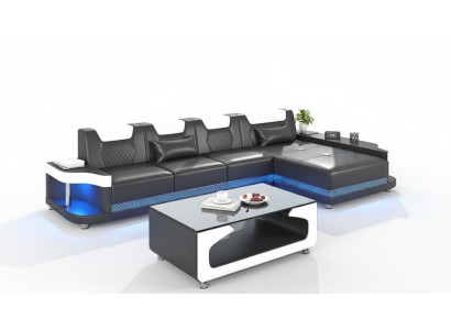 Rohová sofa L-tvaru tapicírová kůže obývací krajina pohovky roh luxus nábytek nový.