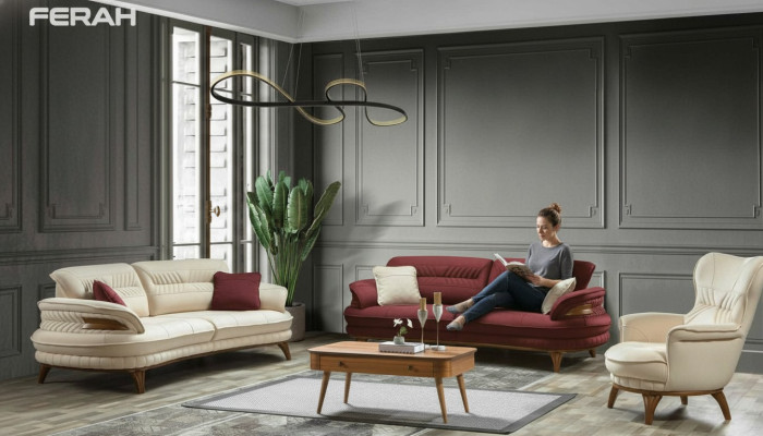 Gruppe Sofagarnitur 3+3+1 Sitzer Luxus Sofa Sessel Sofas Stoff Set