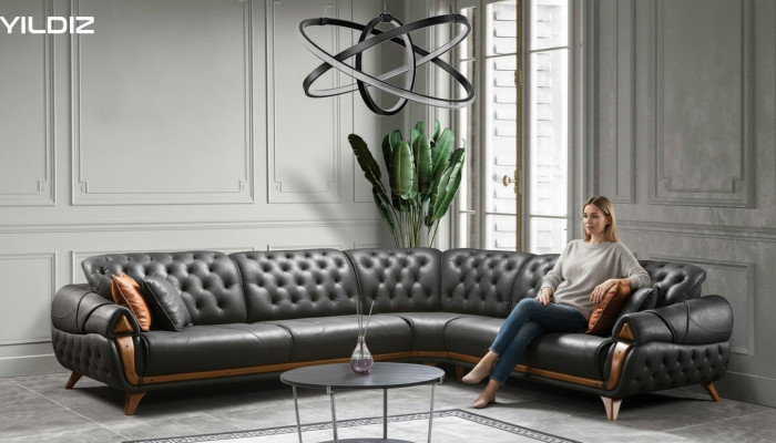 Wohnzimmer Leder Schwarz Sofa Sofas L-Form Sitz Farbe Ecksofa Couch