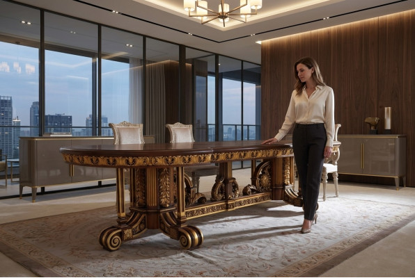 Esstisch Esszimmer Blatt Gold Wohnzimmer Holz Klassischer Tisch Italien Möbel