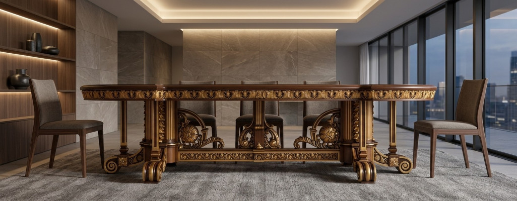 Esstisch Esszimmer Blatt Gold Wohnzimmer Holz Klassischer Tisch Italien Möbel
