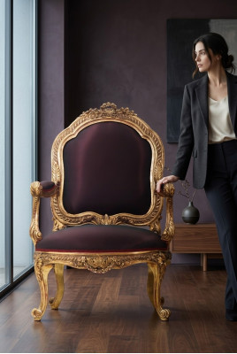Zidle Trůn Baroko Rokoko Textil Jednosed  Sofa Potah Křeslo Italský nábytek