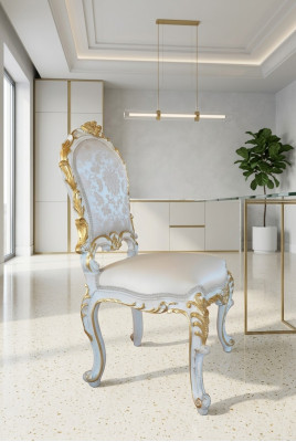 Design Wohnzimmer Stuhl Ess Zimmer Stühle Textil Stoff Polster Lehnstuhl Barock