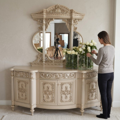 Kommode Anrichte Kommoden Spiegel Set Echtes Holz Italienische Möbel Antik Stil