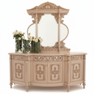 Kommode Anrichte Kommoden Spiegel Set Echtes Holz Italienische Möbel Antik Stil
