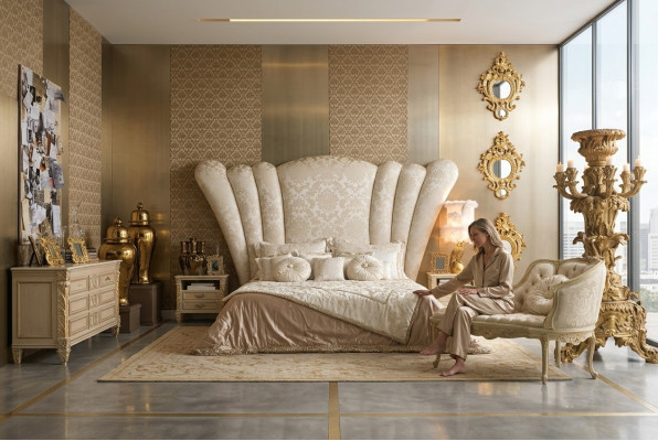 Chesterfield Großes Bett Kopfteil Bett Polsterung Hotelbett Farbe Weiß Klassisch
