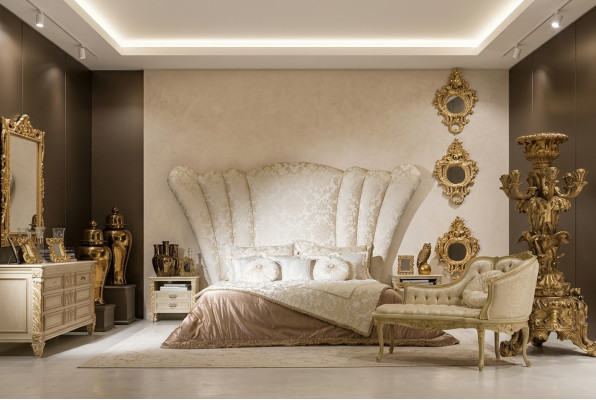 Chesterfield Großes Bett Kopfteil Bett Polsterung Hotelbett Farbe Weiß Klassisch