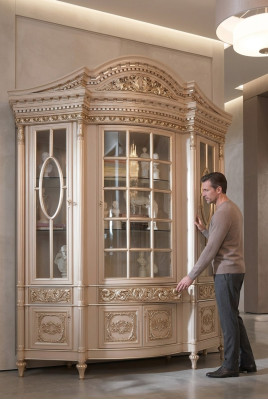 Vitrinen Glas Schrank Echtholz Anrichte Vitrine Wohnzimmer Möbel Massive Holz