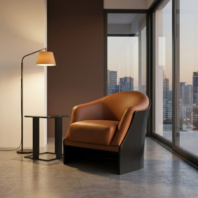 Sessel Wohnzimmer Stuhl Holz Esszimmer Sessel Stühle Einsitzer Leder Italien Neu
