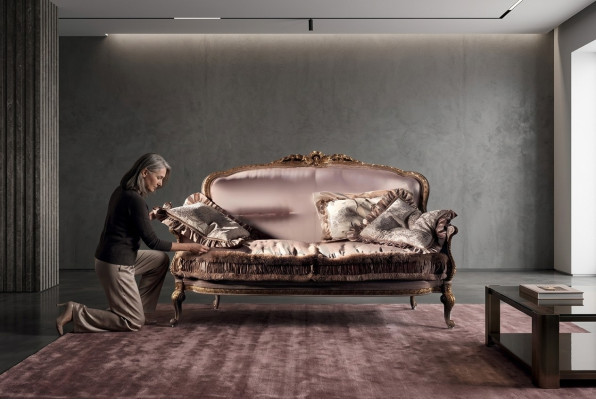 Sofa 2 Sitzer Couch Holz Polsterung Möbel Couchen Italienische Einrichtung Neu