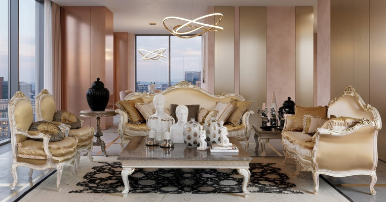 Návrh Pohovky Pohovky Souprava Skupina Moderní Luxus Elegantní Sedací Souprava 3+2+1+1 Míst.