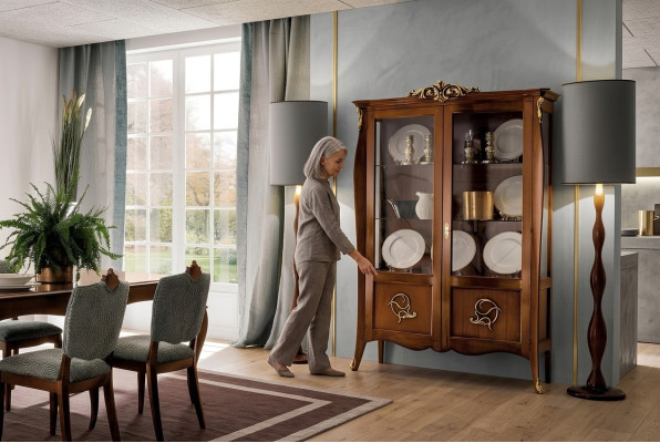 Vitrine Glas Schrank Kommode Schränke Italien Möbel Holz Stil Barock Vitrinen