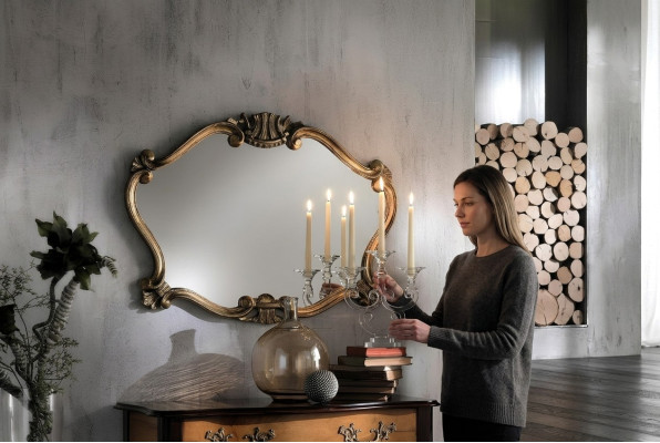 Italienische Klassischer Designer Spiegel Wandspiegel mit Bronzeblättern Barock