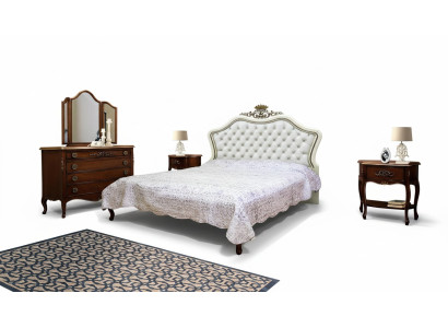 Komplettes 4er Set für Schlafzimmer Design modern luxuriöses Bett 2x Nachttisch Kommode