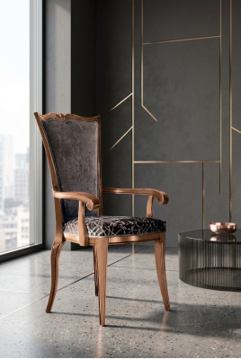 Jídelní židle Art déco s opěrkou na paže, židle do jídelny, designové textilní luxusní křeslo.