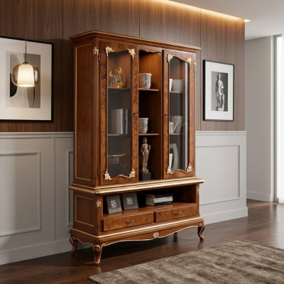 Vitrine Glas Schrank Schränke Vitrinen Holz Anrichte Italienische Möbel Braun