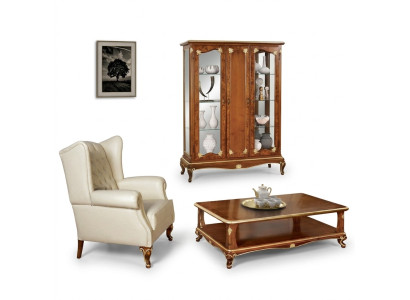 Klassische Vitrine Möbel Wohnzimmerset Schrank mit Couchtisch Vitrine Italien