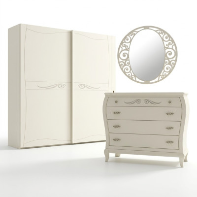 Sideboard Kommode mit Spiegel Sideboards Holz Kommoden Möbel 2tlg Weiß Italien