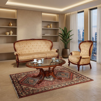 Klassische Sofagarnitur Couch Sofa Sessel Couchtisch Italienischen Möbel 3tlg.