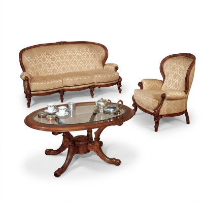 Klassische Sofagarnitur Couch Sofa Sessel Couchtisch Italienischen Möbel 3tlg.