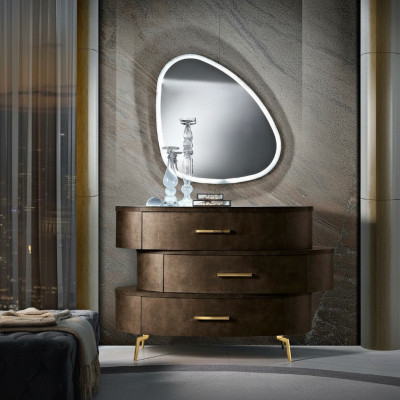 Kommode mit Spiegel Kommoden Schlafzimmer Schrank Holz Modern Design Braun Set