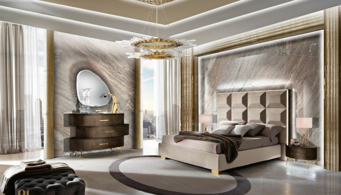 Luxus Set 5tlg. Schlafzimmer Bett Nachttisch Kommode Spiegel Garnitur Doppel Neu