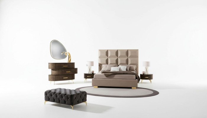 Luxus Set 5tlg. Schlafzimmer Bett Nachttisch Kommode Spiegel Garnitur Doppel Neu