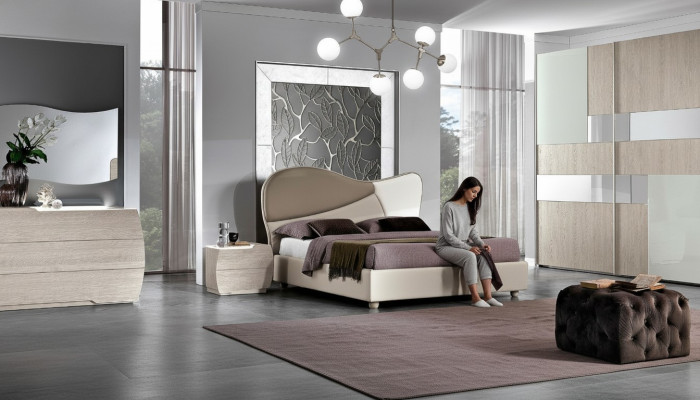 Set 6tlg Schlafzimmer Bett Nachttisch Kommode Spiegel Kleiderschrank Garnitur