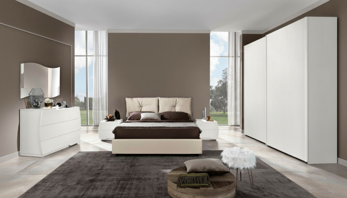 Luxus Set 6tlg. Schlafzimmer Bett Nachttisch Kommode Spiegel Kleiderschrank Holz