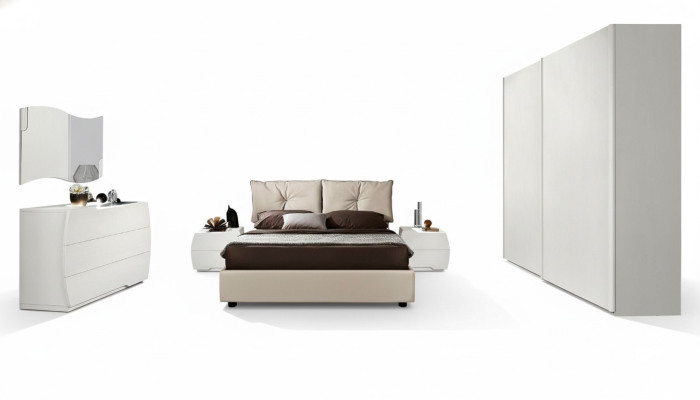 Luxus Set 6tlg. Schlafzimmer Bett Nachttisch Kommode Spiegel Kleiderschrank Holz