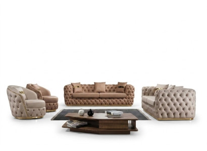 Chesterfield sada sedacího nábytku 3+3+1+1 - sestava: sofa, křeslo, sedací souprava, pohovka, křesla, kožené, béžové