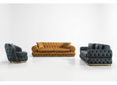 Luxus Chesterfield Sofagarnitur 3+3+1 Sitzer Garnitur Sofa Sessel Sofas Leder