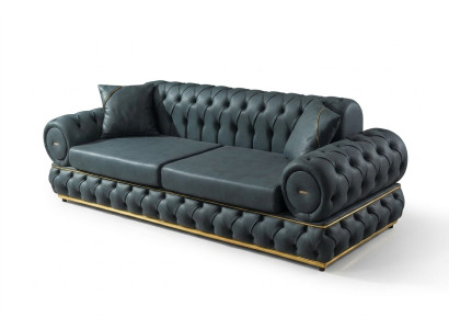 Sofa 3 sedačky Chesterfield čalouněná pohovka třísedadlová kůže modrá nábytek do obývacího pokoje