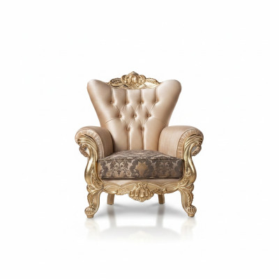 Sessel Sitz Sitzer Design Wohnzimmer Polster Neu Stil Barock Rokoko Luxus Beige
