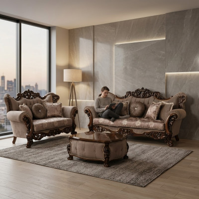 Sofa 3 sitzer Klasická třísedadlová pohovka látkový textilní design barokní rokoko nový.