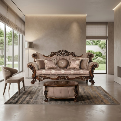 Sofa 3 sitzer Klasická třísedadlová pohovka látkový textilní design barokní rokoko nový.