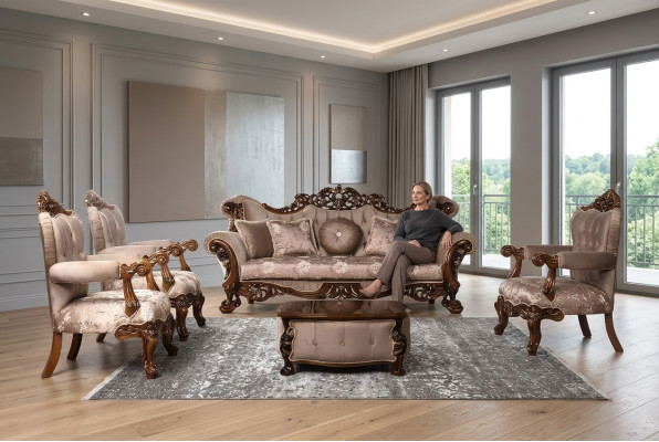 Sofagarnitur 3+1+1 Sitzer Garnitur Sessel Sofas Sitz Stoff Luxus Barock Möbel