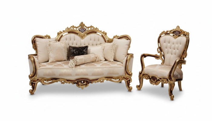 Sofagarnitur 3+1 Sitzer Sofa Couch Sessel Luxus Garnitur Stoff Gruppe Barock