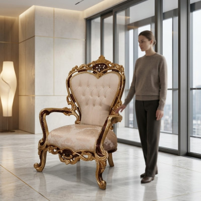 Ohrensessel Křeslo Luxus Design Pohovka Pohovka Chesterfield Textil Zlato Nový.